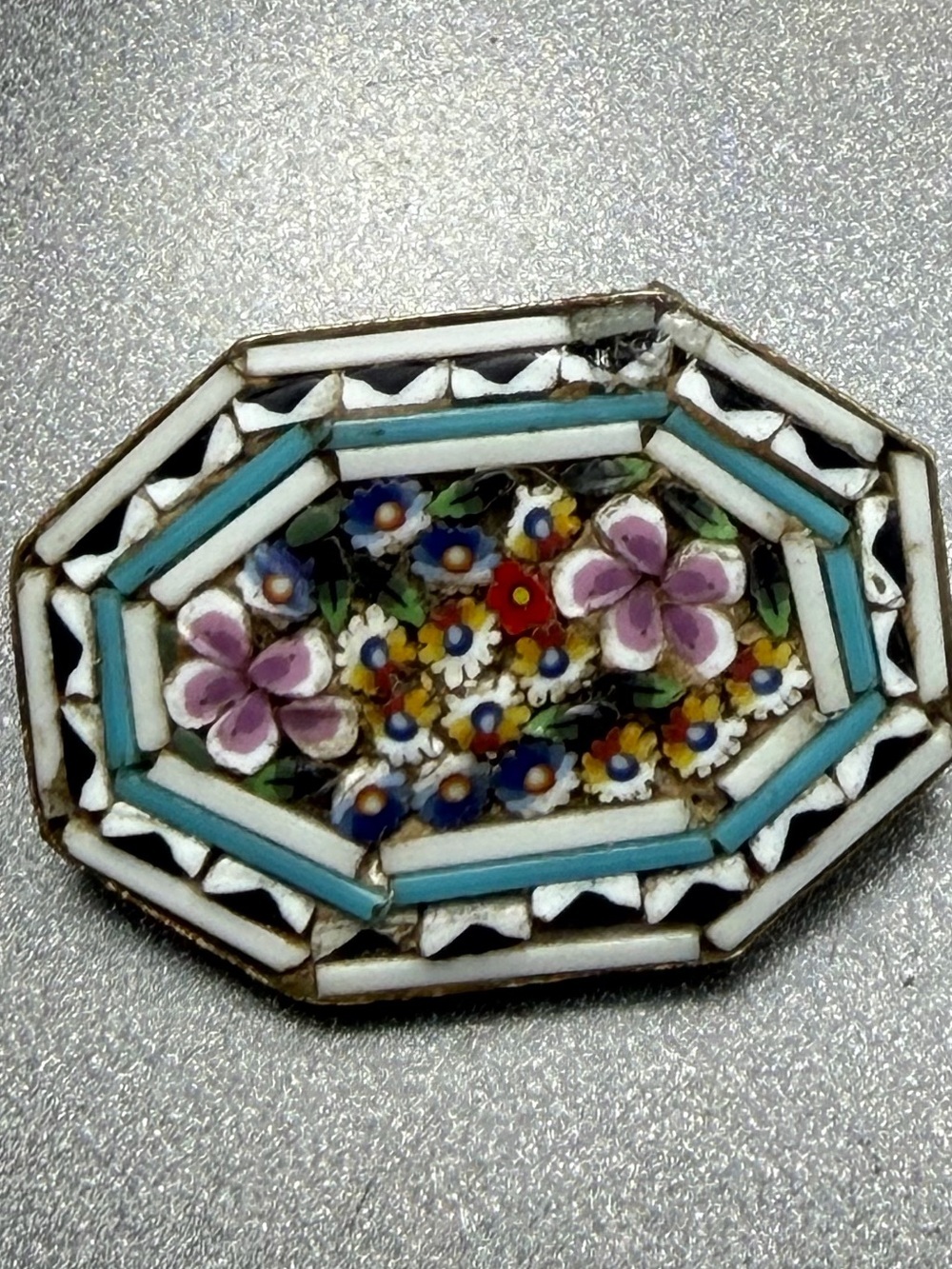Octagon Micro-Mosaic Floral Brooch in Turquoise #mo165